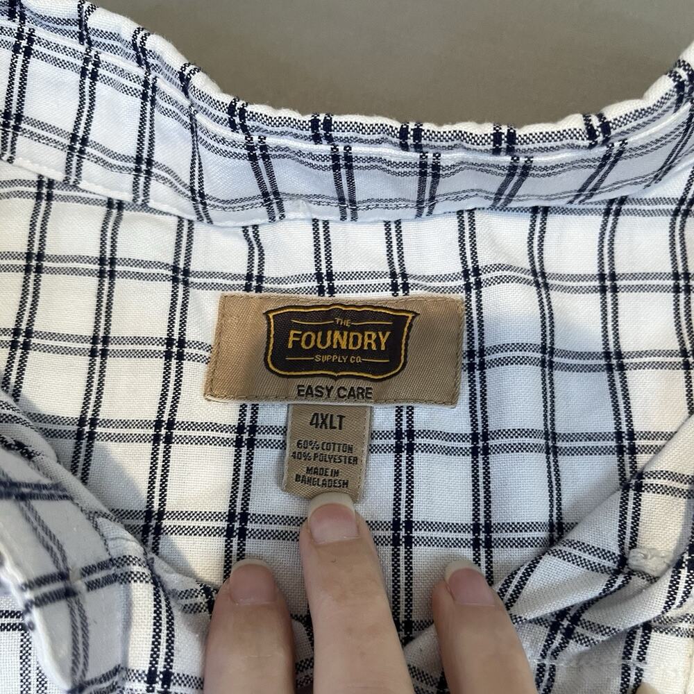 The FOUNDRY 4XLT Shirt Button Down Long Sleeve White/Black Check Plaid Easy Care - Picture 3 of 9